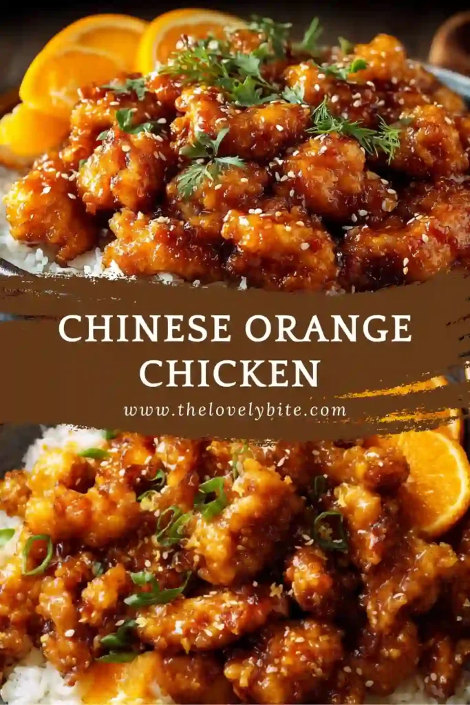 A plate of Chinese Orange Chicken with rich orange glaze and tender chicken pieces. Ideal for a homemade dinner.