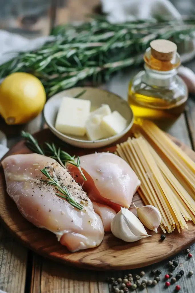 Creamy chicken pasta served with sliced chicken breast, parmesan cheese, and fresh rosemary on top. The pasta is coated in a rich, smooth garlic cream sauce.