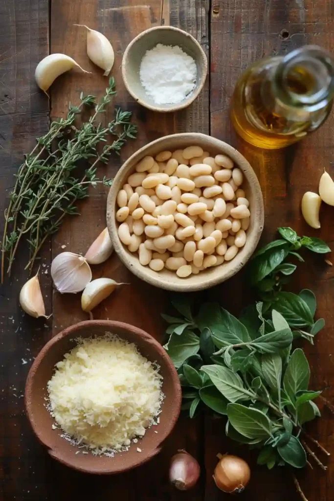 Comforting white beans recipe with herbs and cream sauce served fresh from the pan.