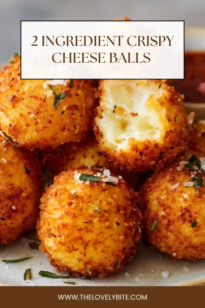 A plate of 2 Ingredient Crispy Cheese Balls with a golden crust and soft melted center, perfect for low carb snacking.