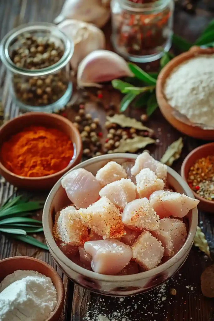 Freshly fried Crispy Chicken Nuggets with a crisp coating and flavorful dipping sauce, ready to serve.
