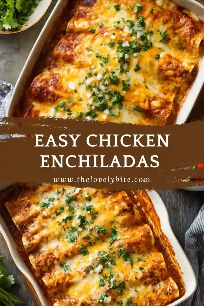 Plated easy chicken enchiladas topped with fresh lettuce, onions, and sour cream for a colorful presentation.