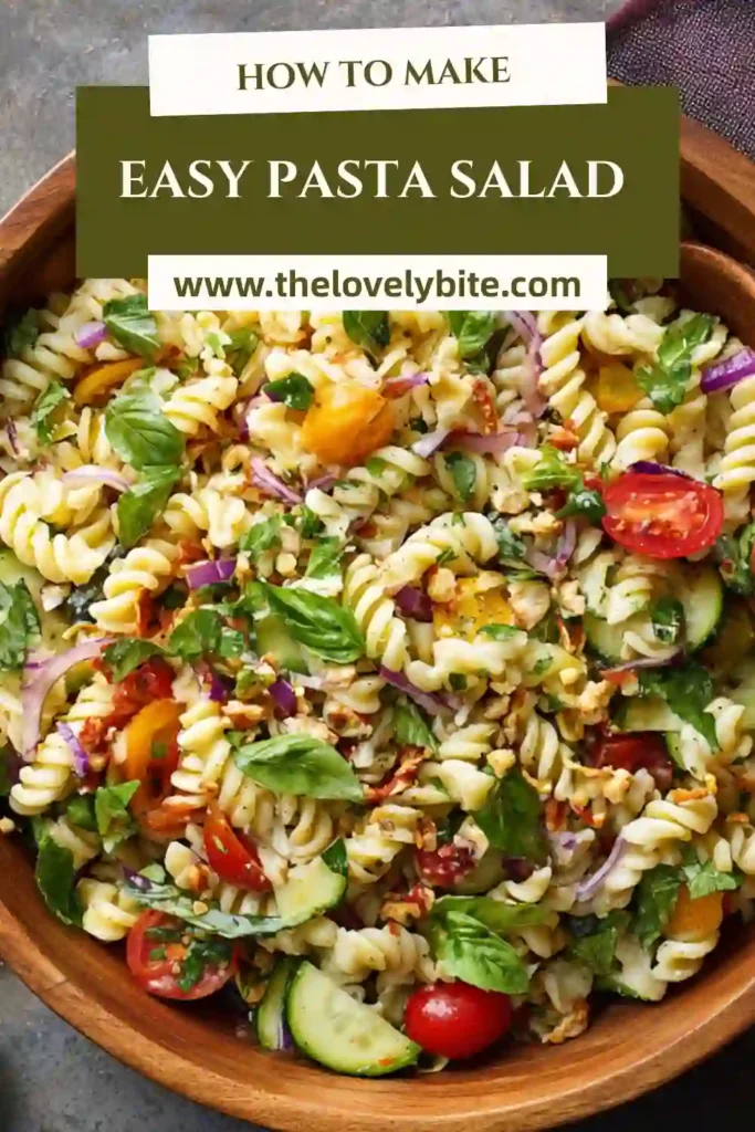 Fresh Mediterranean pasta salad with cucumbers, arugula, and lemon dressing served in a bright dish.