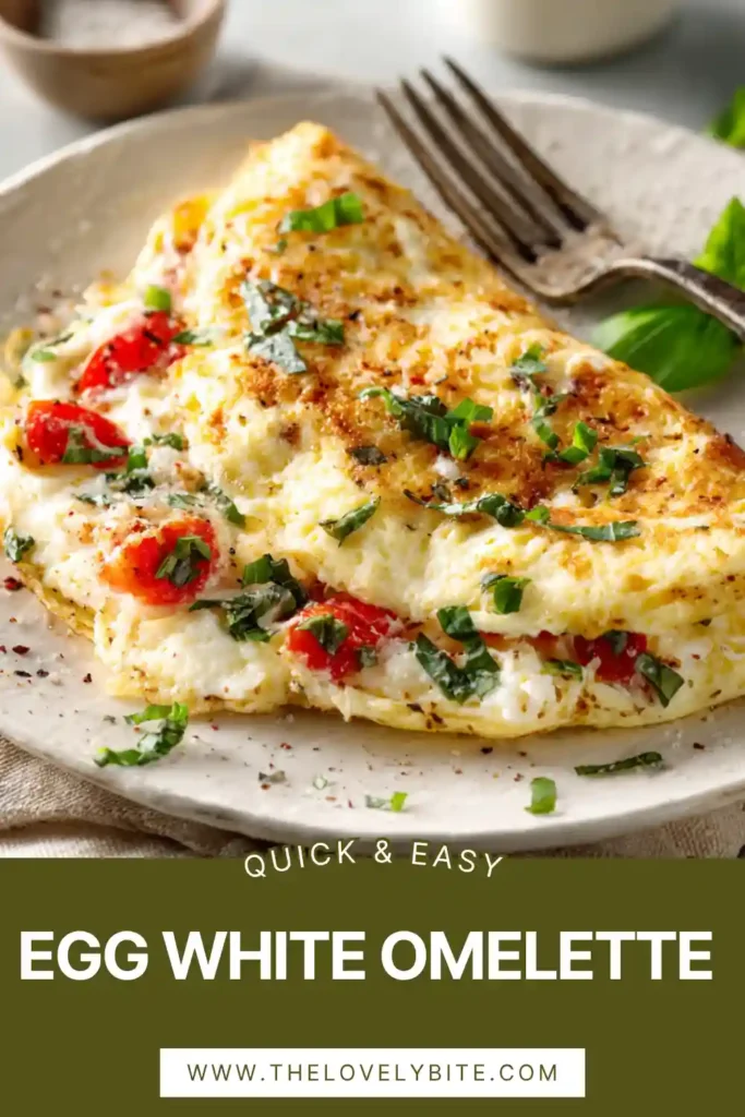 Freshly cooked Egg White Omelette with vibrant vegetables and melted cheese served warm on a plate. Ideal for a healthy morning meal.