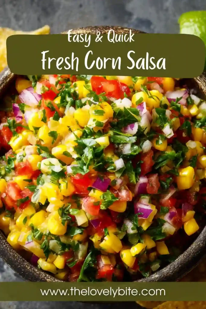 Fresh Corn Salsa served in a rustic bowl with visible chunks of corn, onion, and cilantro, highlighting a healthy and easy salsa recipe.