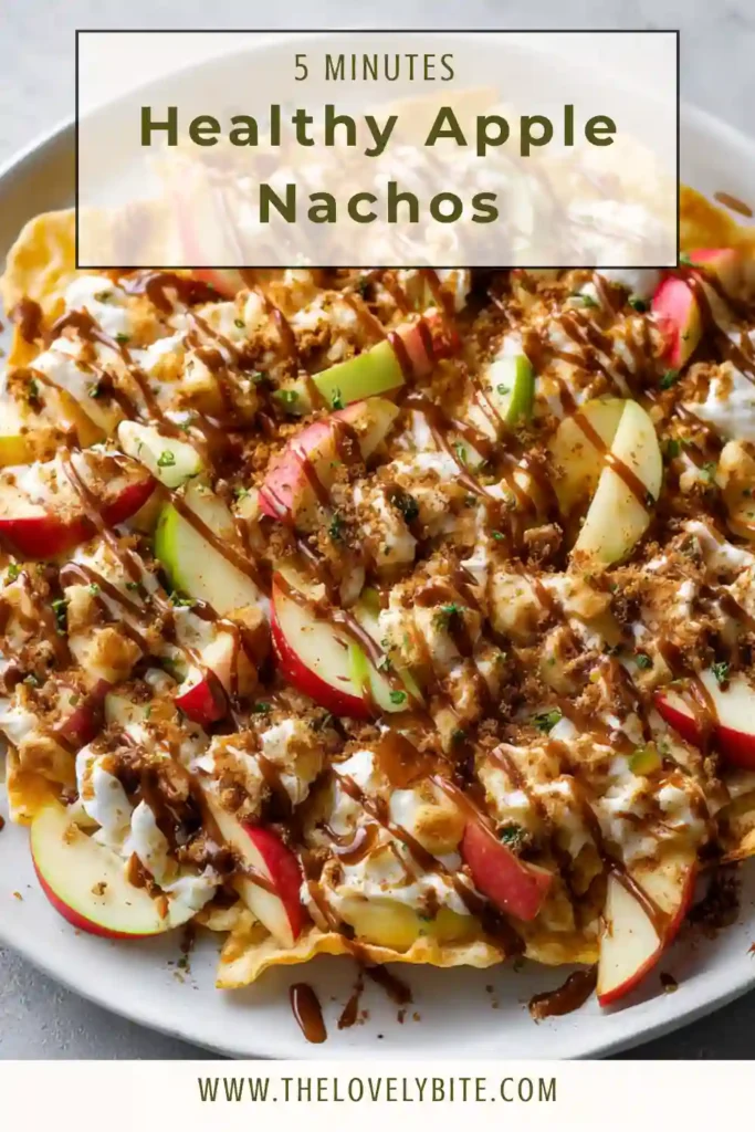 Overhead view of Healthy Apple Nachos with coconut flakes, almonds, and cinnamon sprinkled over apple slices.