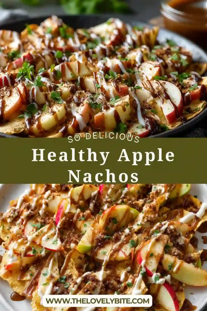 Fresh apple slices layered and topped with nut butter and chocolate chips in this Healthy Apple Nachos recipe.