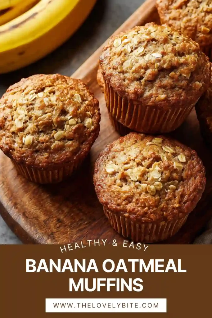 Close-up of banana oatmeal muffins with golden tops and oat flakes, highlighting their wholesome ingredients.