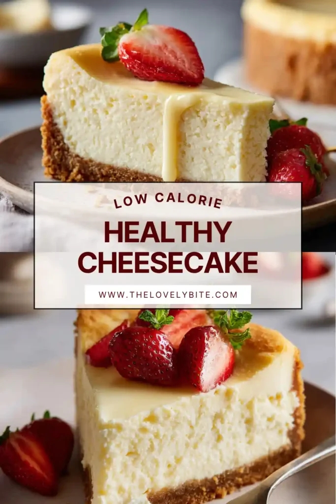 Low calorie healthy cheesecake recipe with a golden crust and soft creamy filling, perfect for a light dessert option.