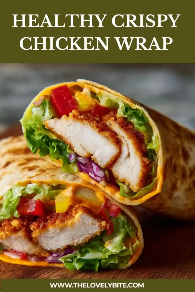 Air fryer crispy chicken wrap with melted cheese, lettuce, and tomatoes wrapped in a soft flatbread.