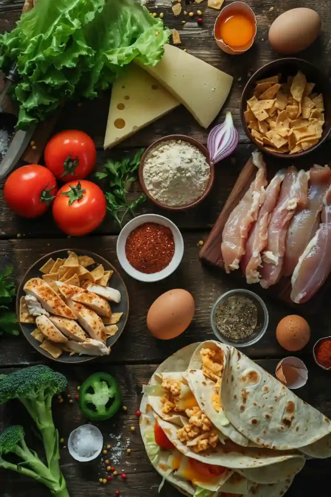 Homemade Healthy Crispy Chicken Wrap sliced in half revealing juicy chicken and crunchy coating inside.