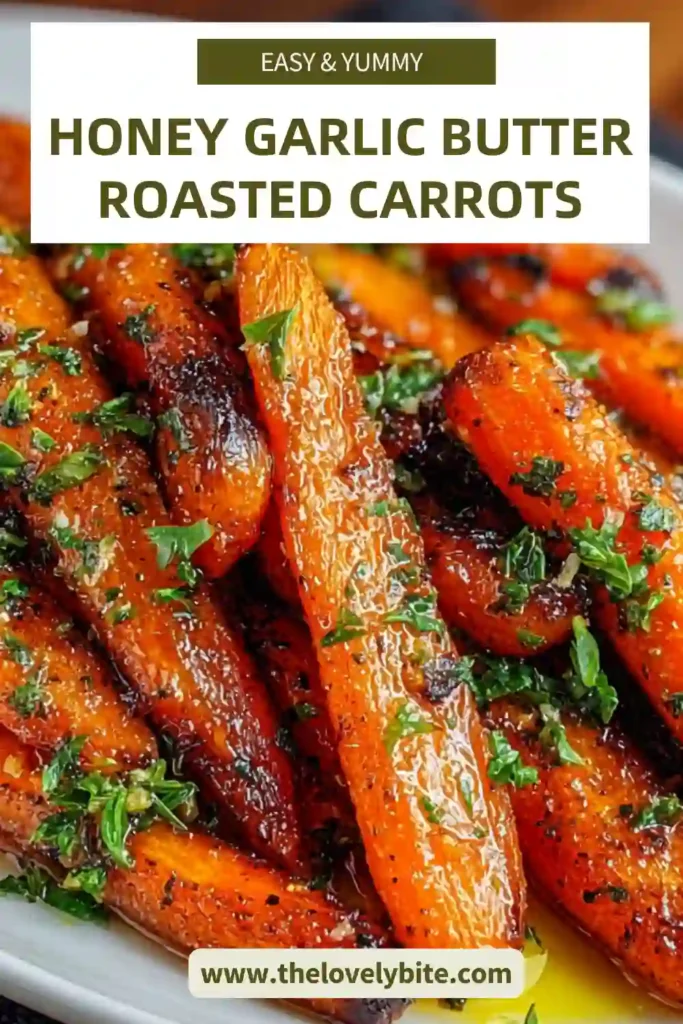Roasted carrots on a baking tray with garlic and butter glaze, fresh out of the oven with golden brown edges.