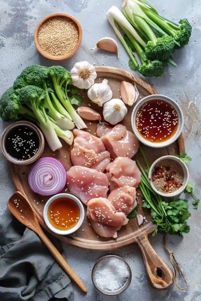 Golden roasted Honey Soy Chicken Tray Bake served with broccolini and onions in a savory glaze.