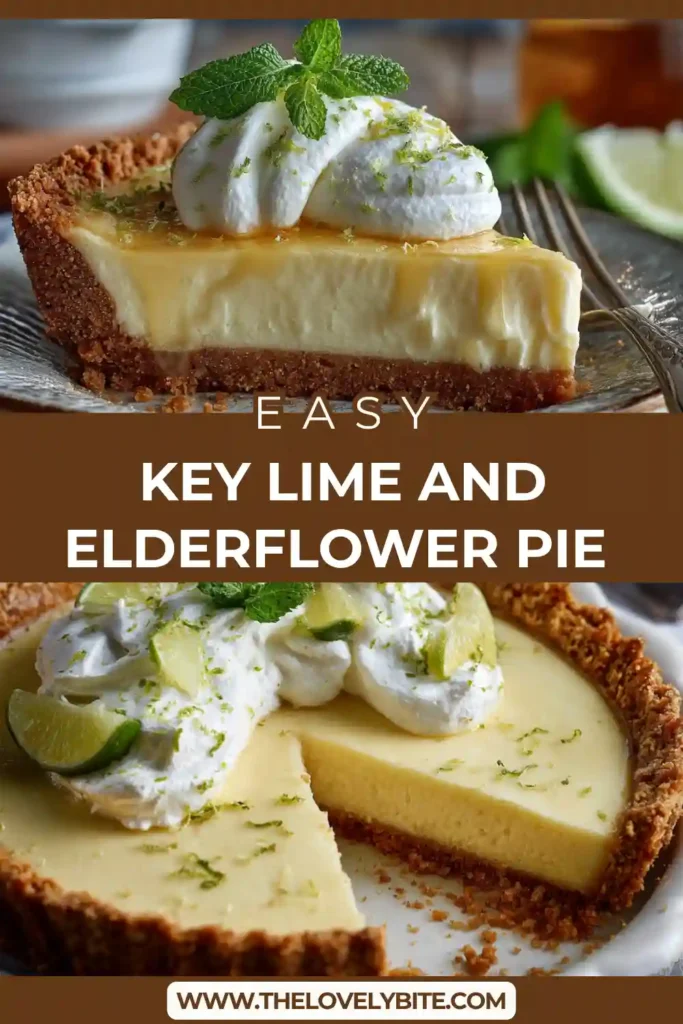 Elegant Key Lime and Elderflower Pie served chilled with soft whipped cream and bright lime flavor.