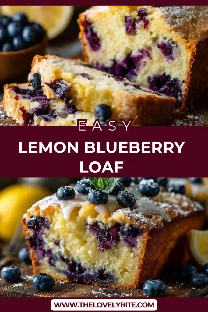 This Lemon Blueberry Loaf is baked until golden and finished with a sweet lemon glaze and fresh blueberries on top. Each slice has a tender texture and rich citrus flavor with juicy berry bursts.