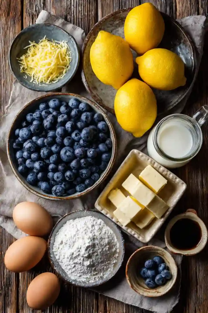 A sliced Lemon Blueberry Loaf topped with lemon icing and crumble, showing a soft golden crumb filled with fresh blueberries. This lemon blueberry bread looks moist, bright, and perfect for brunch or dessert.