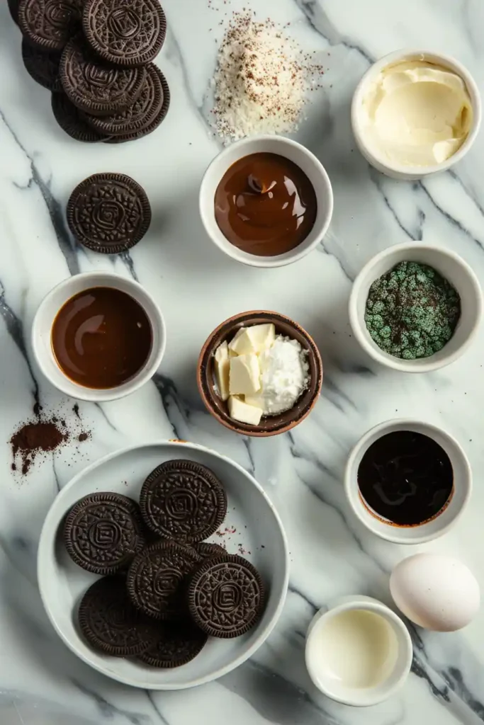 Slice of mint chocolate cheesecake with Oreo crust and chocolate topping, highlighting creamy consistency and mint color.