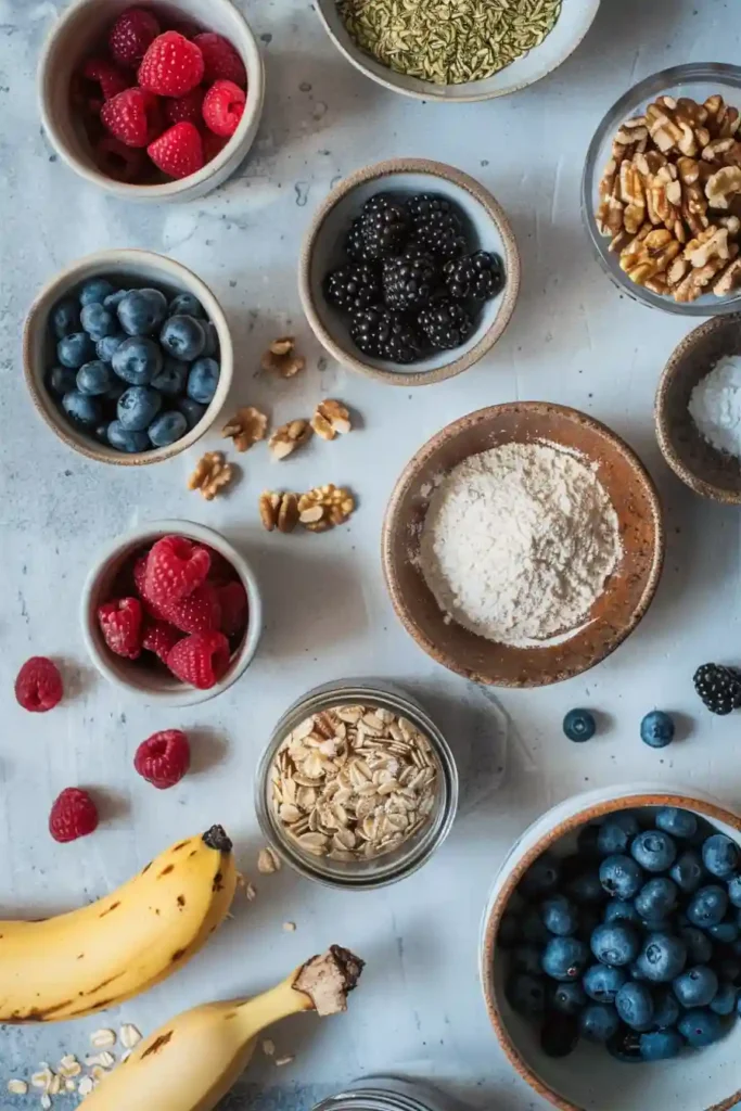 Plate of Mixed Berry Baked Oatmeal Muffins with natural lighting emphasizing texture and ingredients. Perfect for meal prep and clean eating.