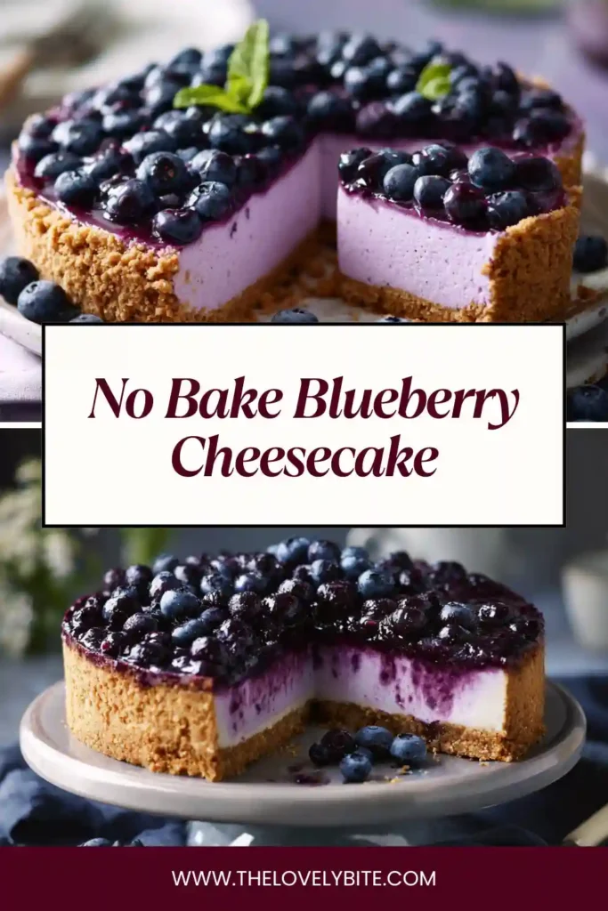 Whole no bake blueberry cheesecake decorated with blueberry topping and lemon zest. Perfect chilled dessert for summer gatherings.