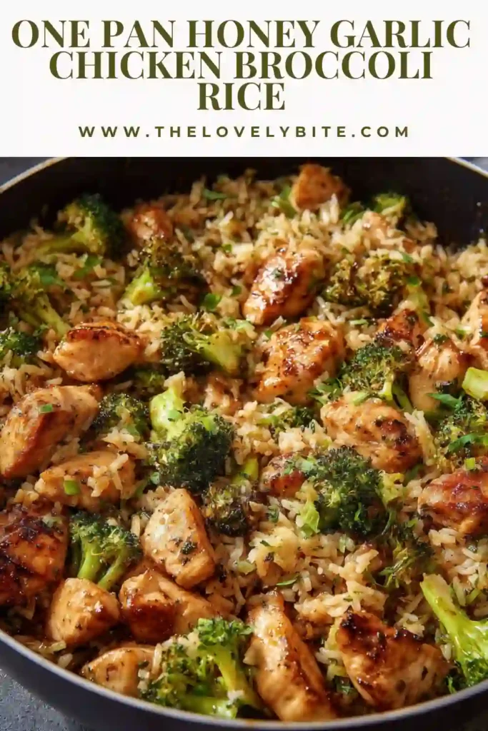 Freshly cooked chicken broccoli rice skillet topped with sesame seeds and scallions in a one pan meal.