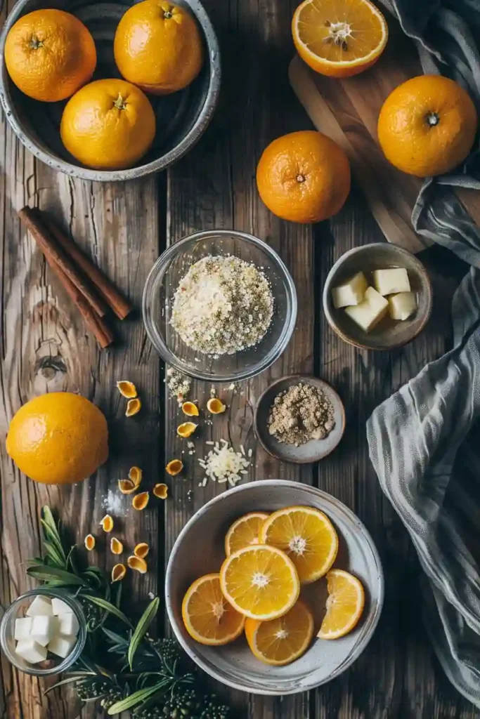A rustic Orange Saffron Crumble in a baking dish with crunchy oat topping and caramelized orange filling. Light steam rises from the warm dessert.