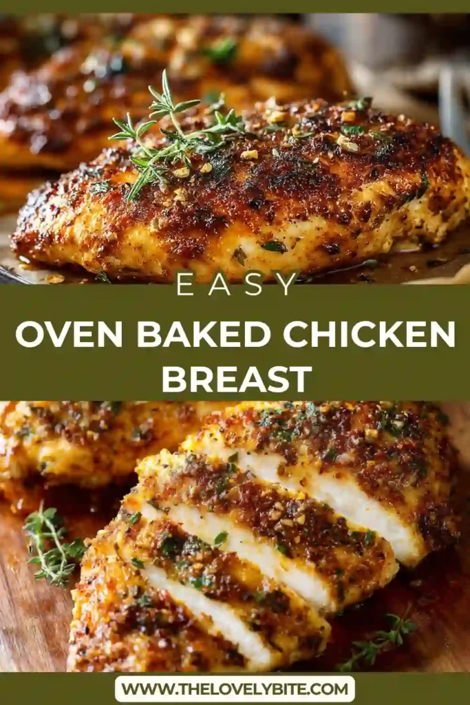 Close-up of oven baked chicken breast showing tender texture and flavorful seasoning, ideal for healthy meals.