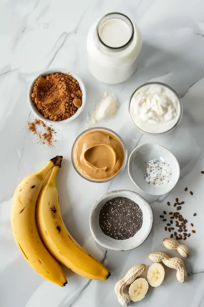Thick Peanut Butter Banana Smoothie in a clear glass with a straw, highlighting its smooth texture and natural color from banana and peanut butter.