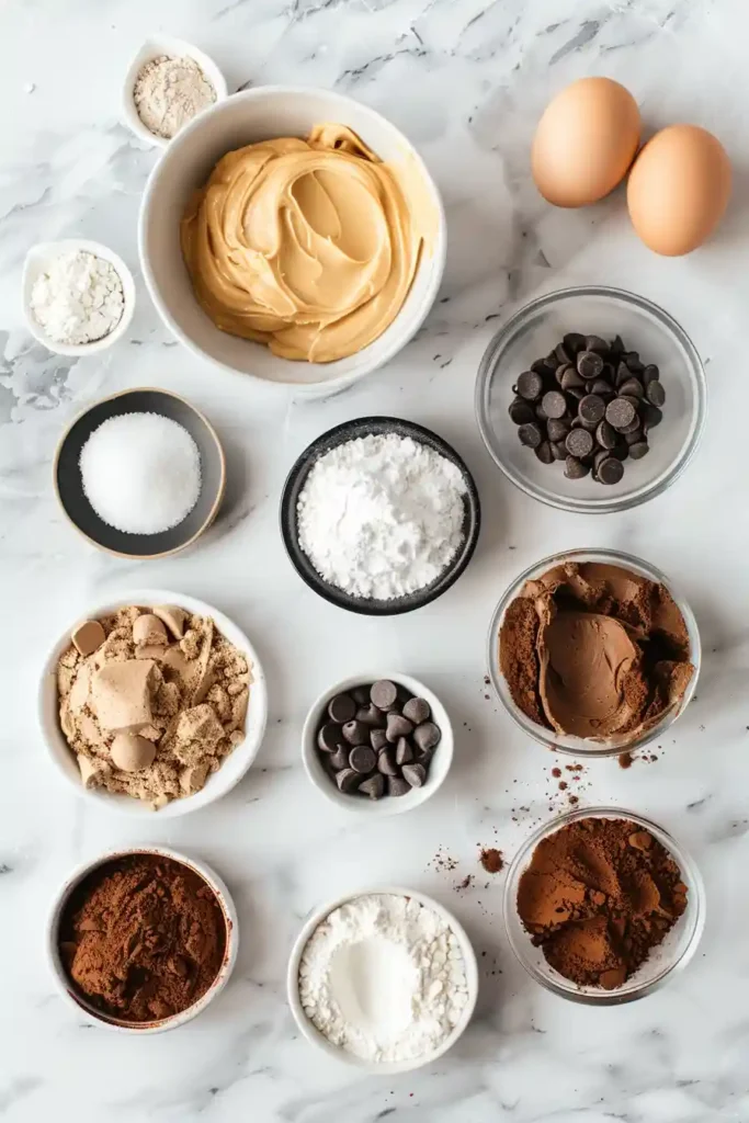 Homemade Peanut Butter Brownie Swirl Cookies stacked on a plate with a soft and fudgy texture.