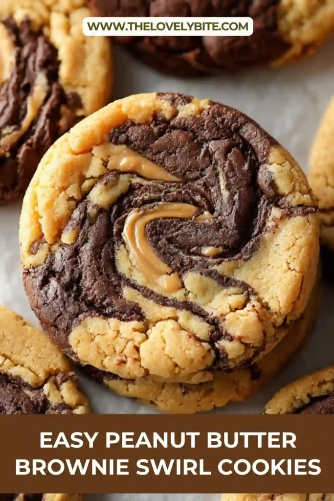Freshly baked Peanut Butter Brownie Swirl Cookies cooling on a rack with visible swirl design.