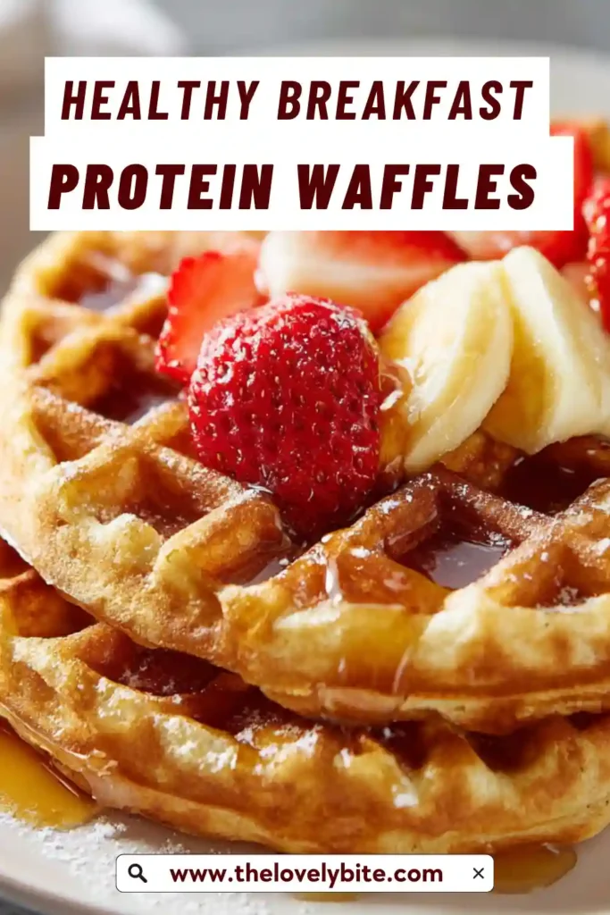 Freshly made protein waffles stacked and served with fruit, highlighting a nutritious and easy waffle recipe.