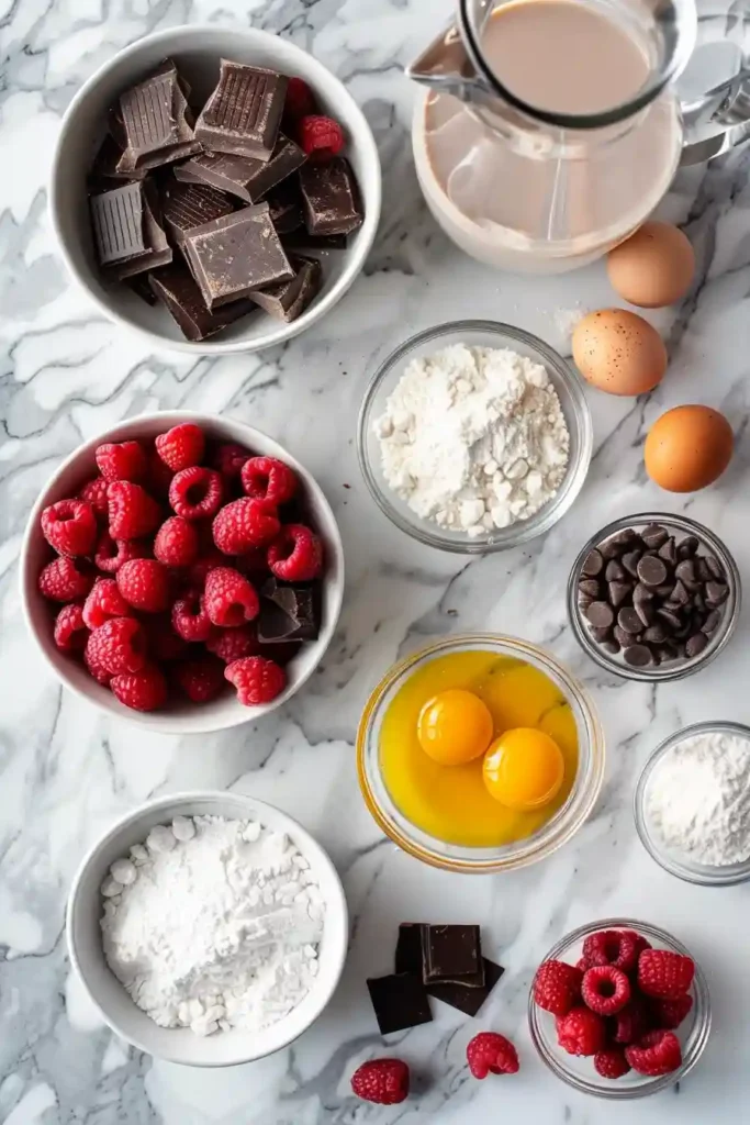 Soft chocolate cupcakes with a molten raspberry center, perfect dessert presentation with elegant plating.