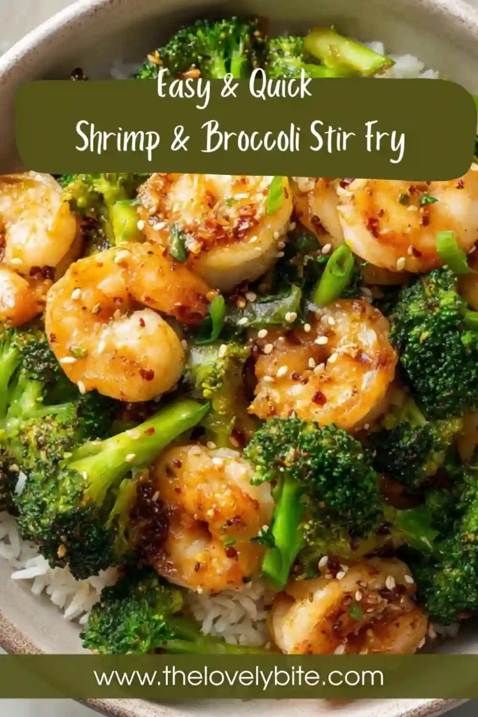 Close-up of shrimp and broccoli stir fry in a pan with savory sauce, fresh scallions, and vibrant green vegetables.