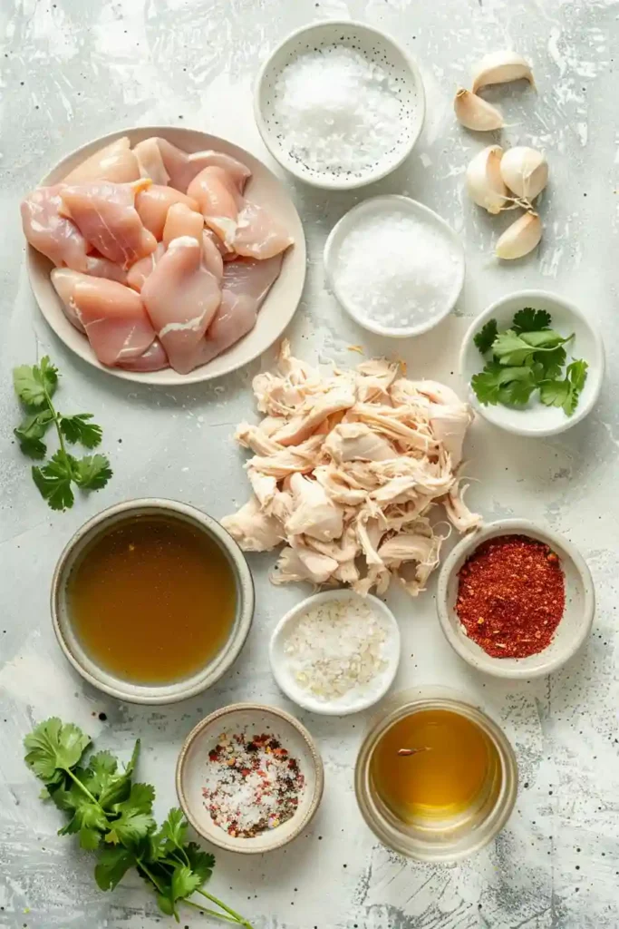 A bowl of Slow Cooker Taco Shredded Chicken made with tender shredded chicken breast and low-sodium taco seasoning. The chicken looks juicy, flavorful, and perfect for tacos, burrito bowls, or salads.
