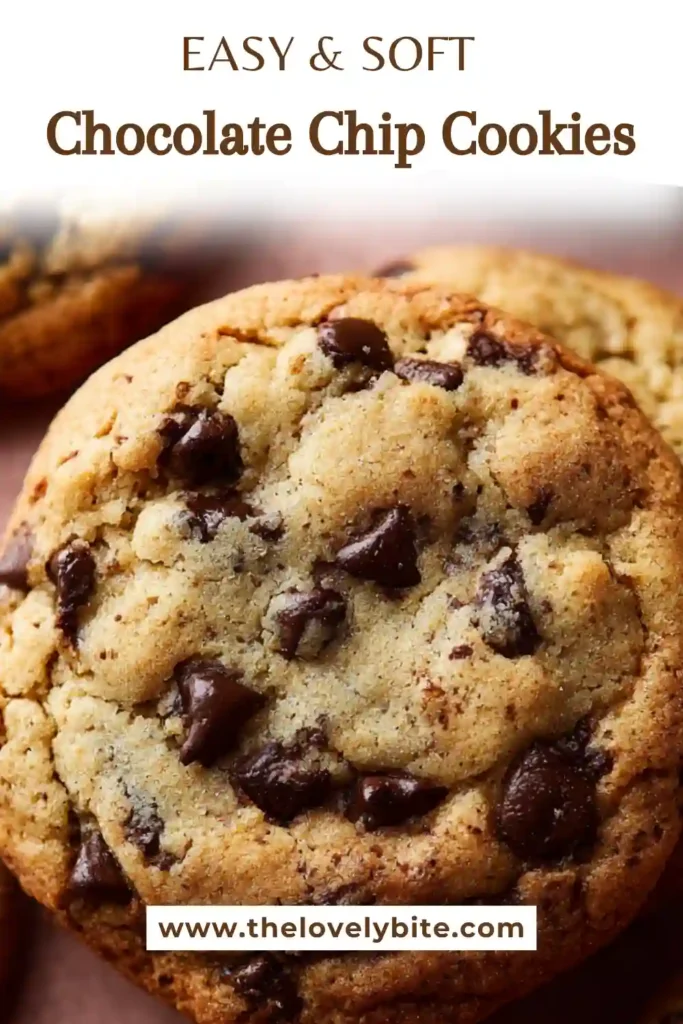 Homemade soft chocolate chip cookies with a golden surface and soft middle served fresh from the oven. The cookies are thick, tender, and packed with chocolate flavor.