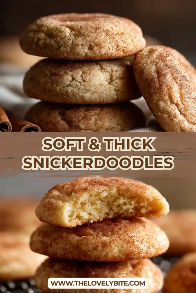 Plate of Soft & Thick Snickerdoodles with soft centers and slightly crisp edges, coated in cinnamon sugar.