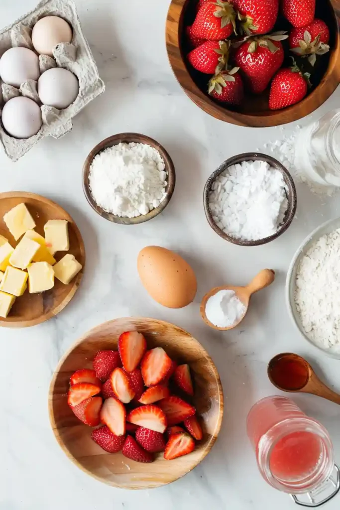 Golden sourdough discard strawberry bread cooling on a rack, topped with strawberry glaze. A soft and fluffy quick bread bursting with fruit flavor.