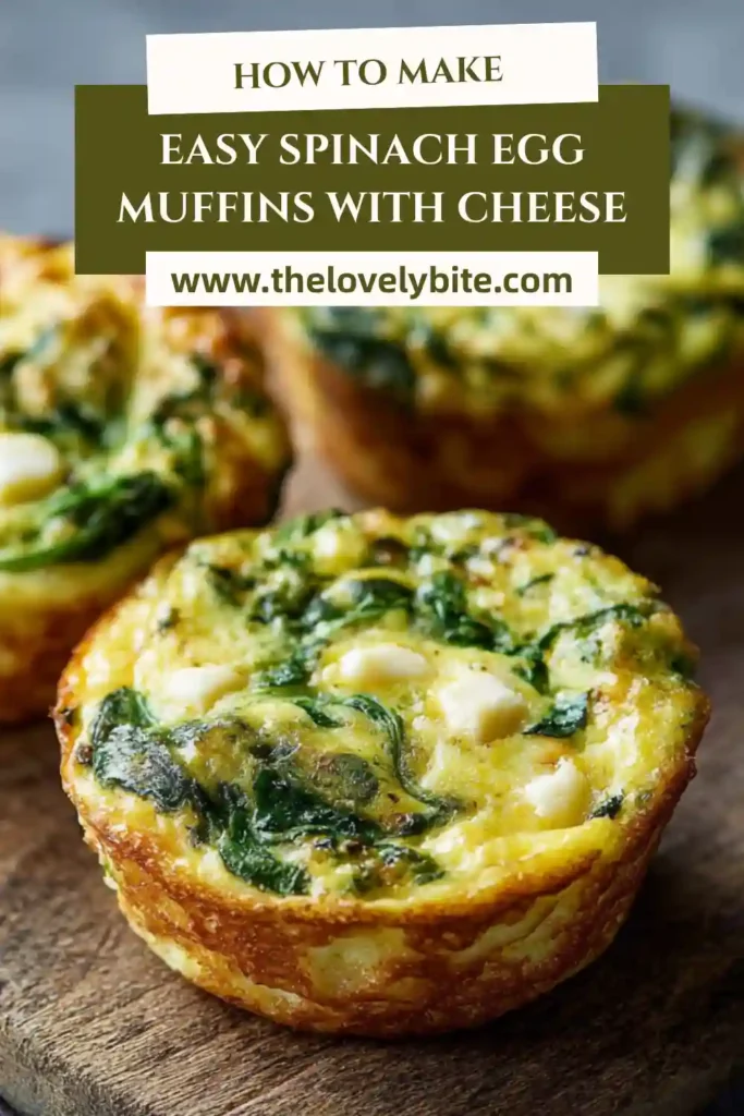 Freshly baked spinach egg muffins with cheese arranged on a plate, highlighting fluffy eggs and vibrant green spinach.