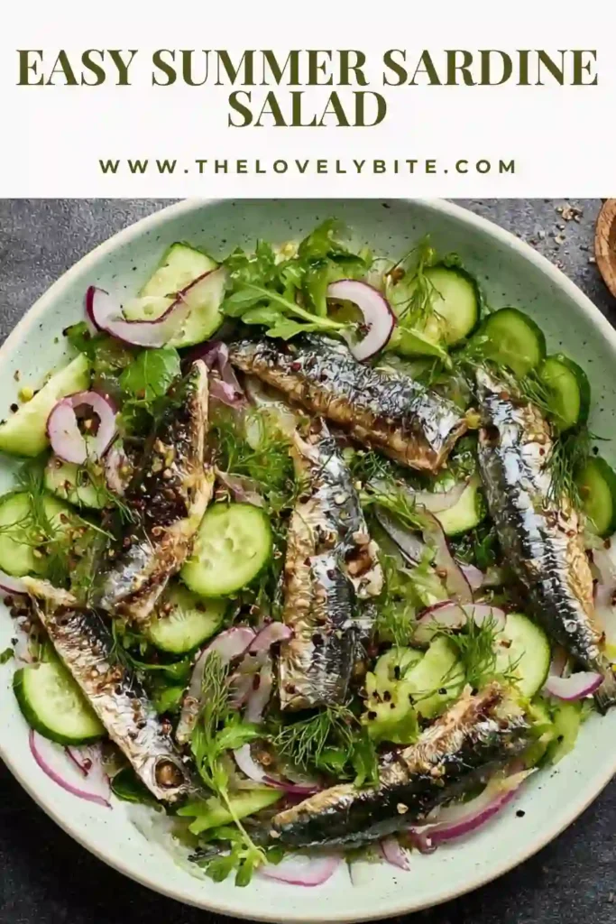 A refreshing Summer Sardine Salad served on a plate with leafy greens, sliced vegetables, and canned sardines. This sardine salad is simple, wholesome, and ideal for a light healthy meal.