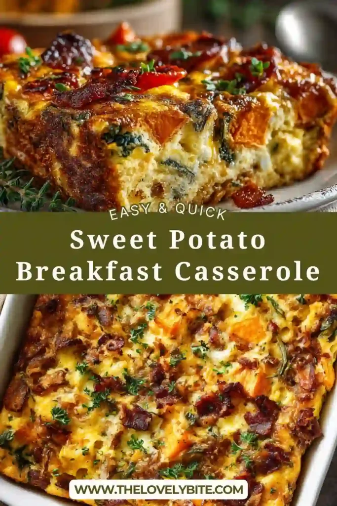 A baked sweet potato breakfast casserole with eggs, spinach, and sausage in a square dish, sliced into portions for meal prep.