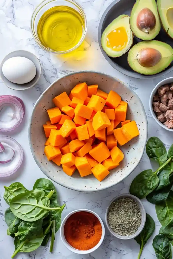 Meal prep containers filled with sweet potato breakfast casserole portions, perfect for a healthy weekly breakfast.