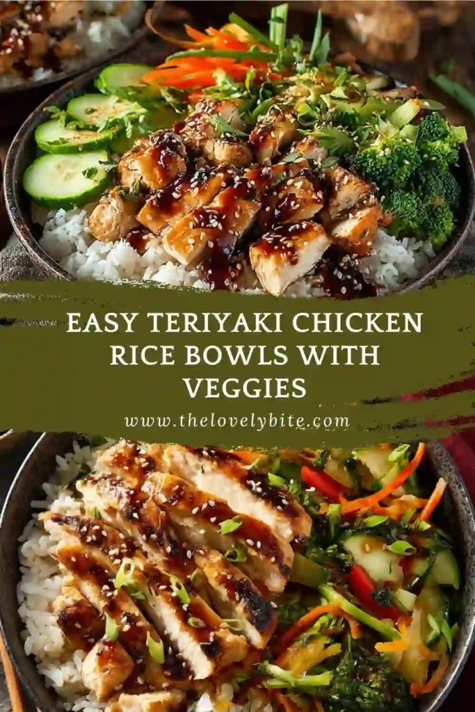 Close-up of teriyaki chicken rice bowl showing tender grilled chicken, steamed broccoli, and fluffy rice.