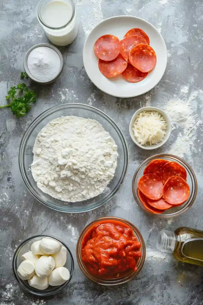 Turkey Pepperoni Pizza Bites baked in muffin tin with melted mozzarella and marinara sauce. These mini pizza bites look golden and cheesy, perfect for snacks.