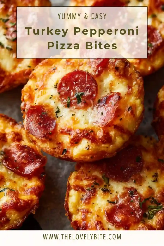Freshly baked Turkey Pepperoni Pizza Bites served warm with dipping sauce. A simple and healthy mini pizza snack option.