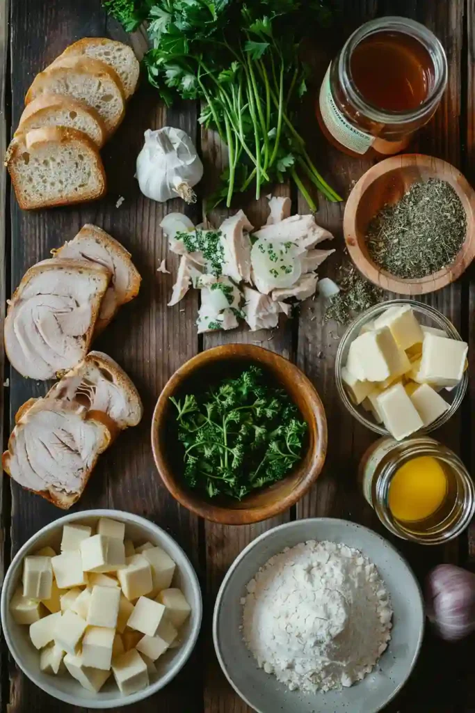 Homemade turkey gravy poured over sliced turkey and bread creating a comforting open-faced sandwich meal.