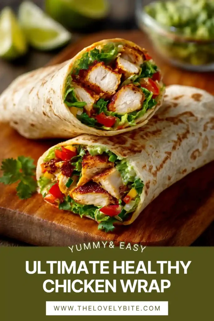 Homemade healthy chicken wrap served with lime wedges and fresh vegetables on the side. The ingredients look vibrant and appetizing.
