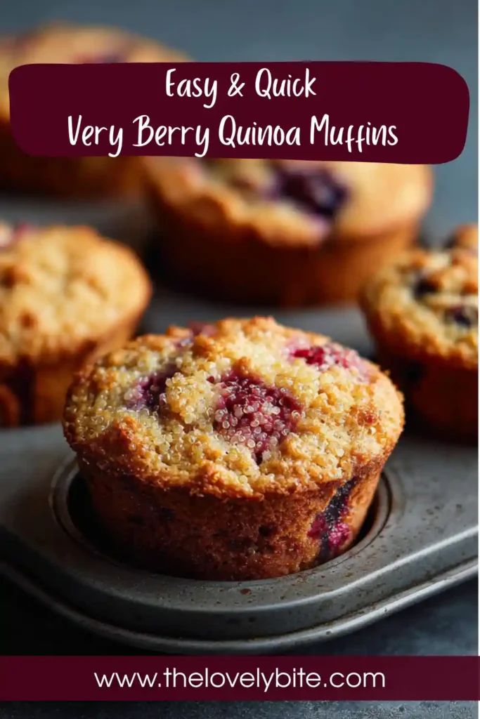 Close-up of moist Very Berry Quinoa Muffins showing juicy raspberries and soft crumb texture, perfect for breakfast.
