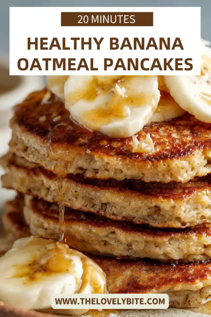 Healthy Banana Oatmeal Pancakes arranged on a plate with natural light highlighting their golden color.