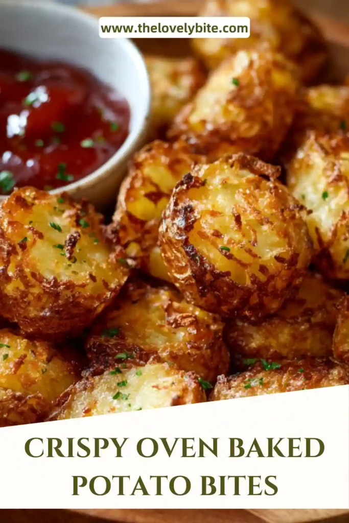 Close-up of crispy baked potato bites seasoned with garlic and pepper. Golden and crunchy texture highlights this easy oven recipe.