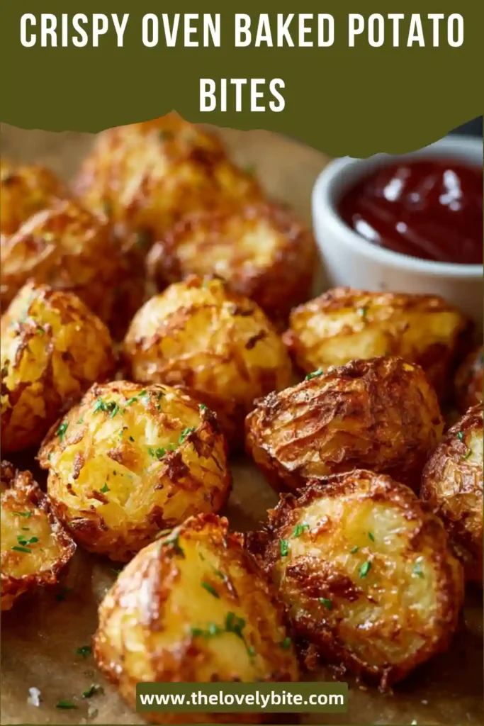 Tray of Crispy Oven Baked Potato Bites with perfectly roasted skins and soft interiors. Ideal for a quick family-friendly meal.