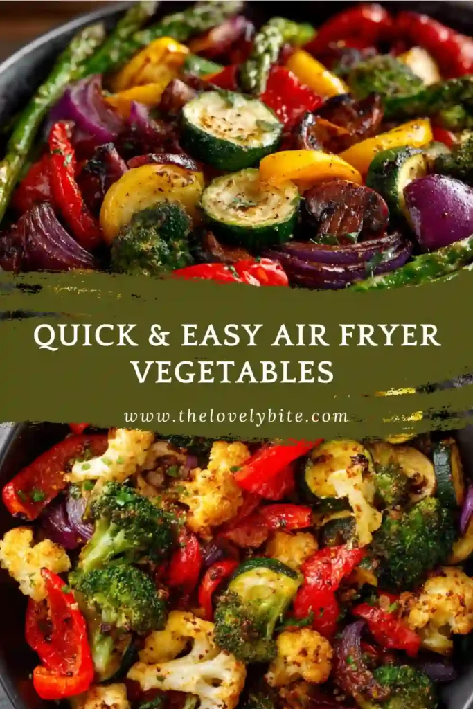 Mixed vegetables roasted in an air fryer with olive oil and seasoning. These crispy air fryer veggies are tender inside and full of flavor.